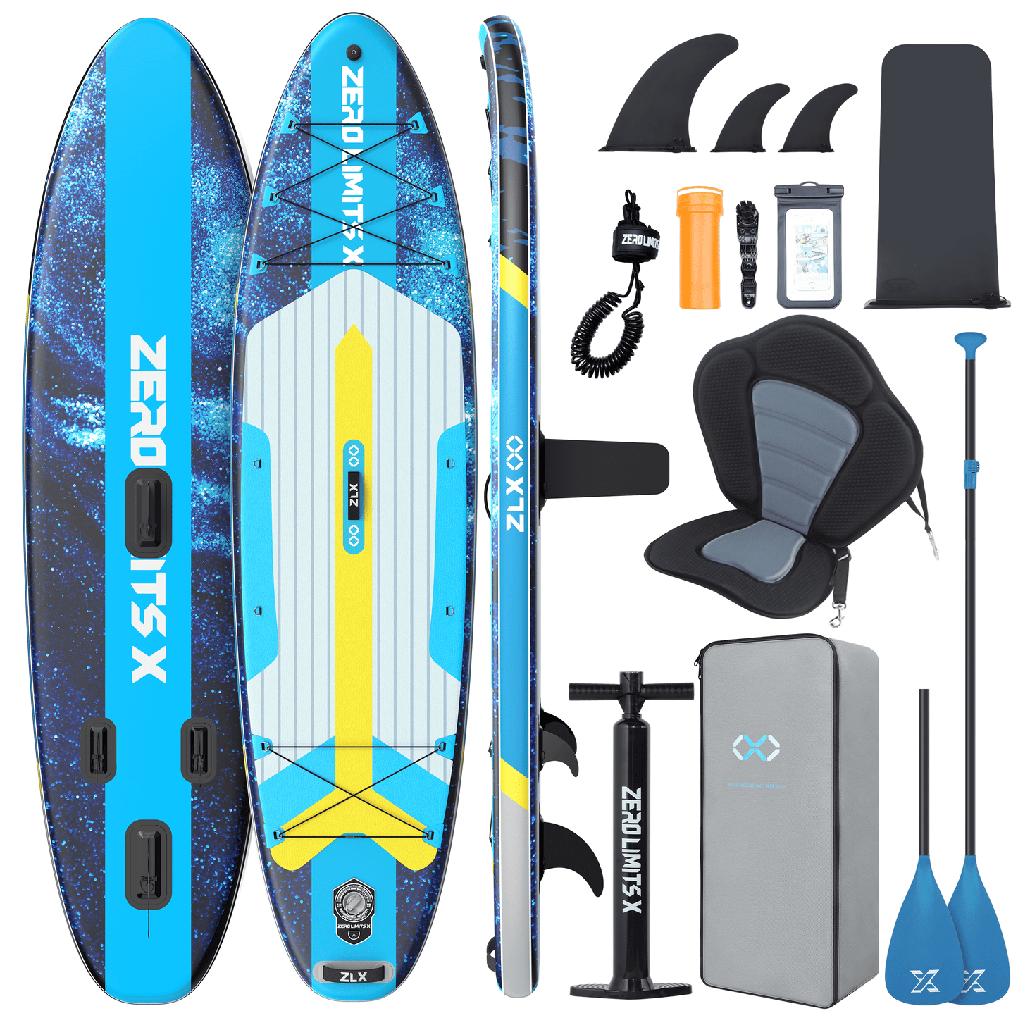 ZLX Inflatable Stand Up Paddle Board, 10'6" SUP Non-Slip Stable Deck Pad, Unique Center Fin, Premium Accessories, Paddleboard for Adults, Beginners, All Skill Levels