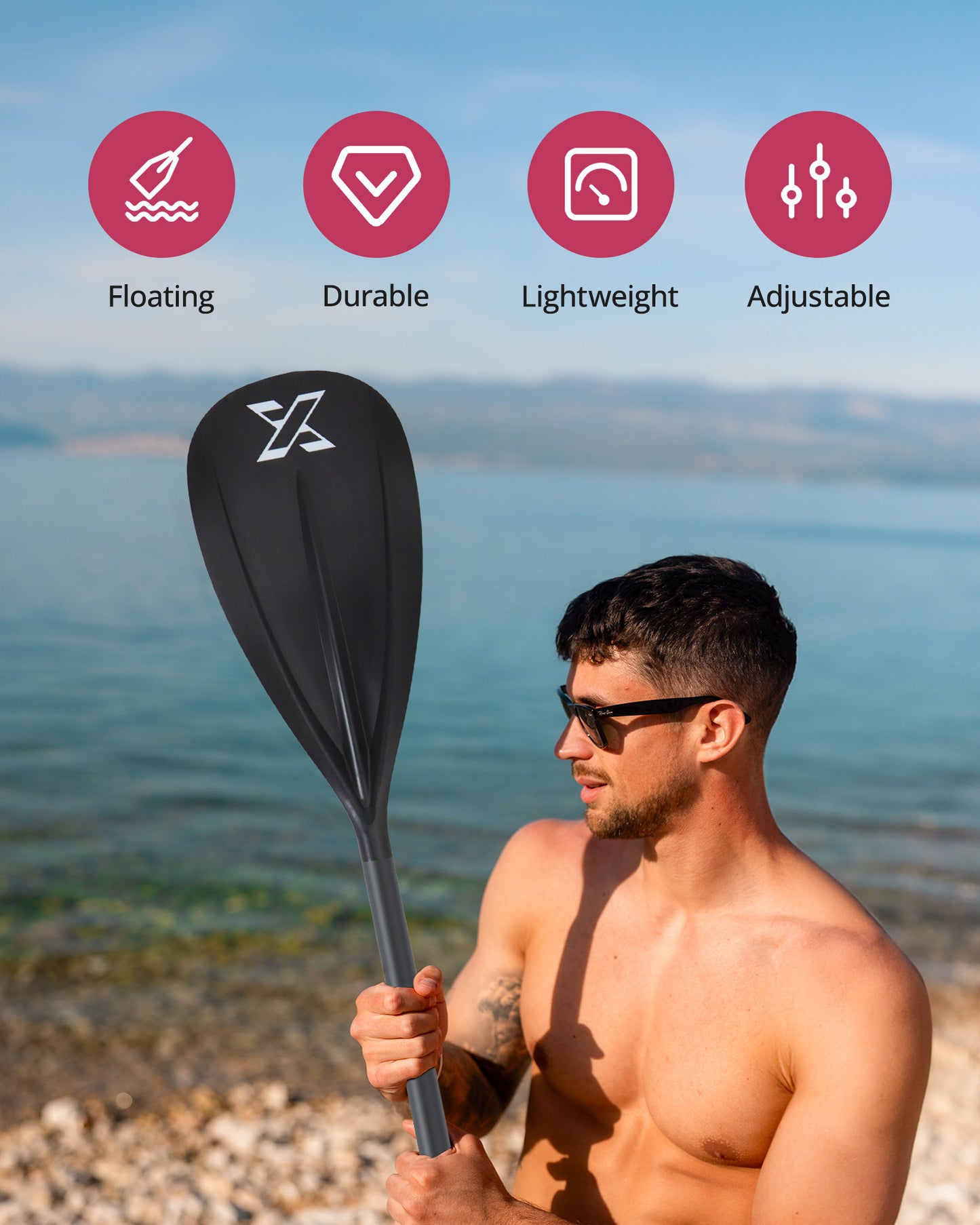 Sup Paddle - Red, 4-Pieces Detachable Floating Paddle Board Paddle, Lightweight & Durable Ora, 66’’-82’’ Adjustable SUP Paddles