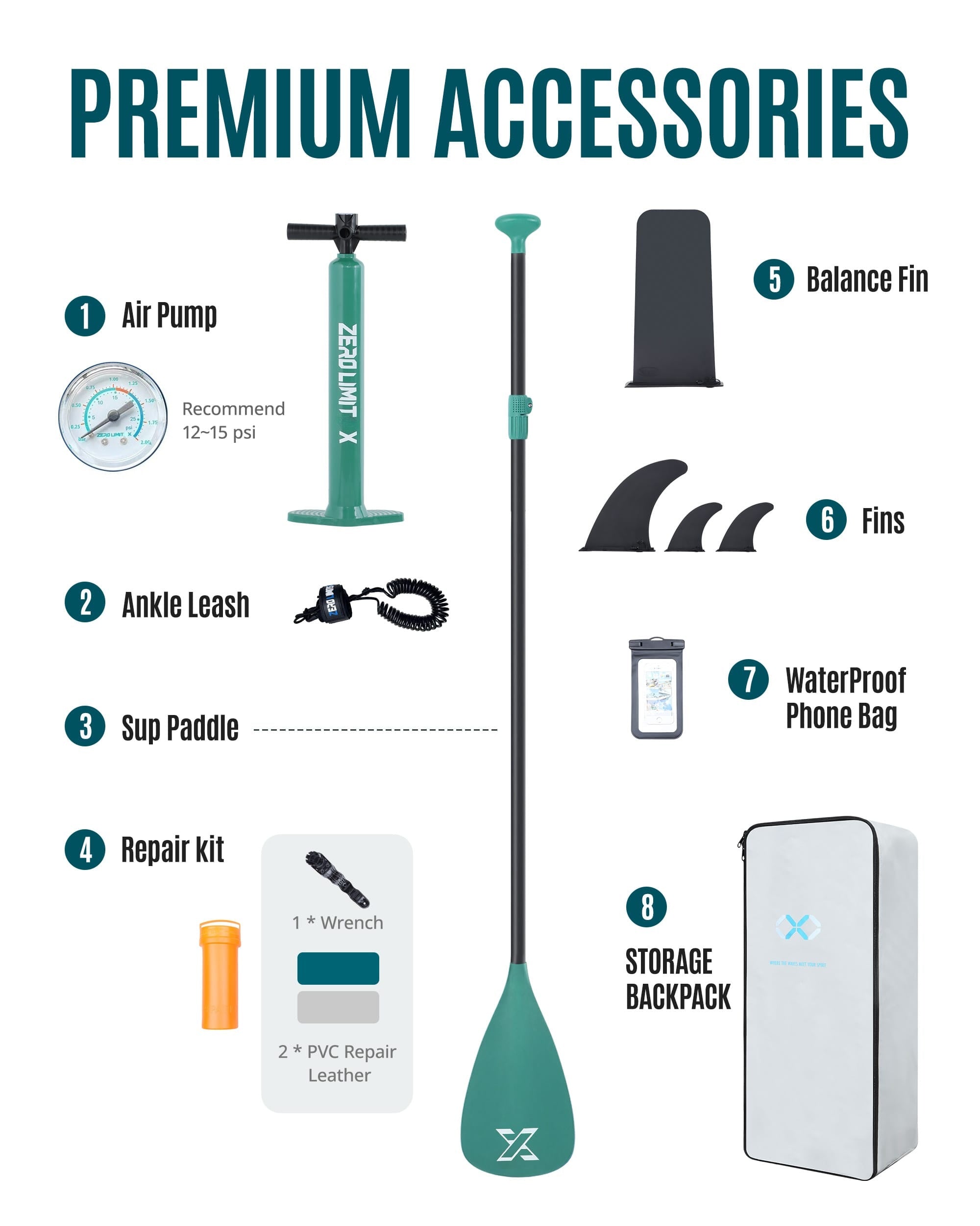 10'6'' - Dark Green Inflatable Stand Up Paddle Board with SUP