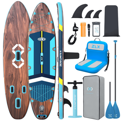 ZLX 11'6"x35" Ultra Wide Inflatable Stand Up Paddle Board, Stable Non-Slip Deck Pad, Unique Fin System, Premium Accessories - Upgraded SUP Pump & Backpack for Adults, All Skill Levels
