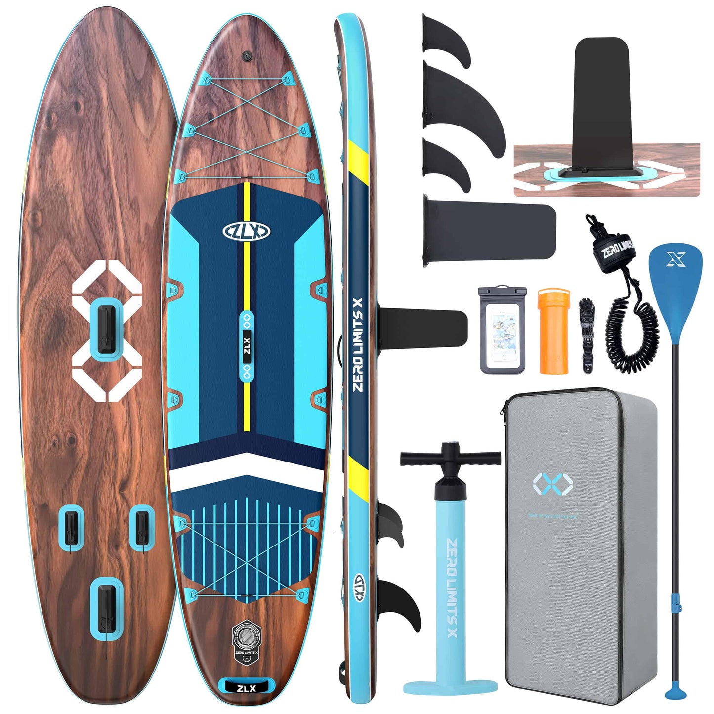 ZLX 11'6"x35" Ultra Wide Inflatable Stand Up Paddle Board, Stable Non-Slip Deck Pad, Unique Fin System, Premium Accessories - Upgraded SUP Pump & Backpack for Adults, All Skill Levels