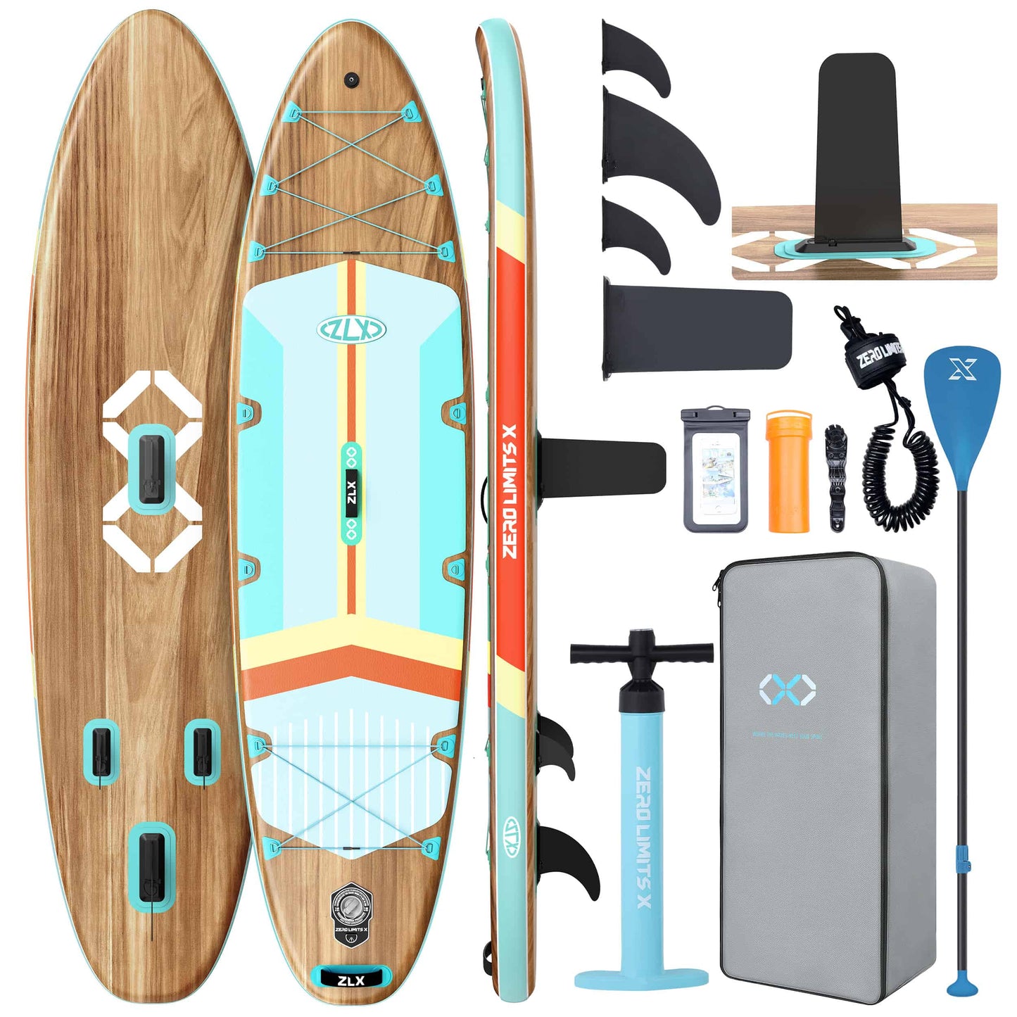 ZLX 11'6"x35" Ultra Wide Inflatable Stand Up Paddle Board, Stable Non-Slip Deck Pad, Unique Fin System, Premium Accessories - Upgraded SUP Pump & Backpack for Adults, All Skill Levels