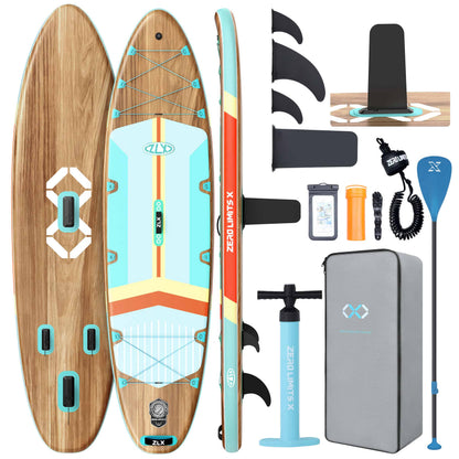ZLX 11'6"x35" Ultra Wide Inflatable Stand Up Paddle Board, Stable Non-Slip Deck Pad, Unique Fin System, Premium Accessories - Upgraded SUP Pump & Backpack for Adults, All Skill Levels
