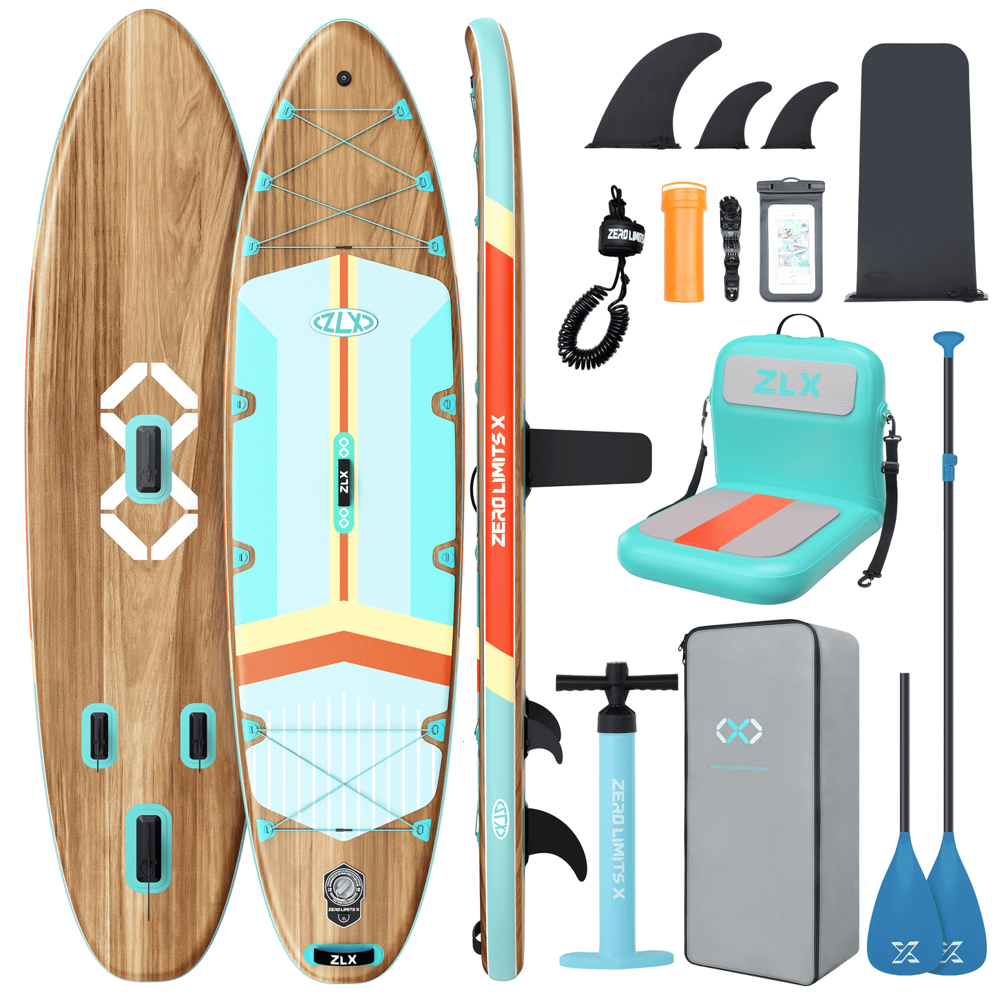 ZLX 11'6"x35" Ultra Wide Inflatable Stand Up Paddle Board, Stable Non-Slip Deck Pad, Unique Fin System, Premium Accessories - Upgraded SUP Pump & Backpack for Adults, All Skill Levels