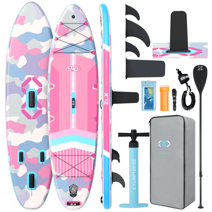 ZLX 11'6"x35" Ultra Wide Inflatable Stand Up Paddle Board, Stable Non-Slip Deck Pad, Unique Fin System, Premium Accessories - Upgraded SUP Pump & Backpack for Adults, All Skill Levels