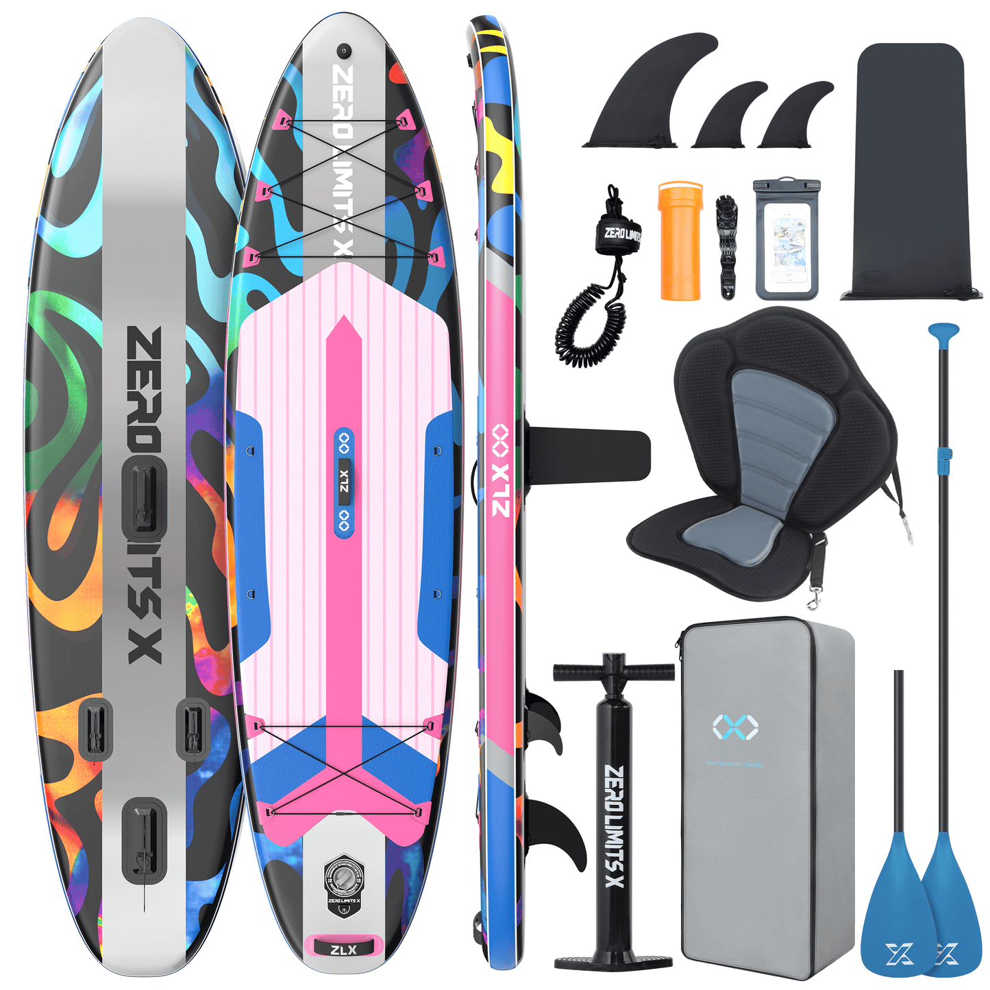 ZLX Inflatable Stand Up Paddle Board, 10'6" SUP Non-Slip Stable Deck Pad, Unique Center Fin, Premium Accessories, Paddleboard for Adults, Beginners, All Skill Levels