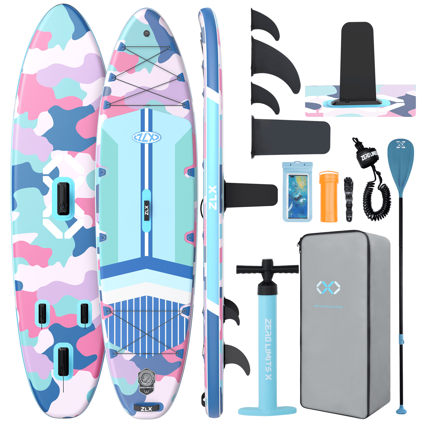 ZLX 11'6"x35" Ultra Wide Inflatable Stand Up Paddle Board, Stable Non-Slip Deck Pad, Unique Fin System, Premium Accessories - Upgraded SUP Pump & Backpack for Adults, All Skill Levels