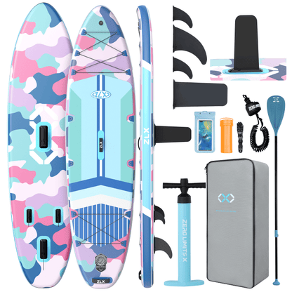 ZLX 11'6"x35" Ultra Wide Inflatable Stand Up Paddle Board, Stable Non-Slip Deck Pad, Unique Fin System, Premium Accessories - Upgraded SUP Pump & Backpack for Adults, All Skill Levels