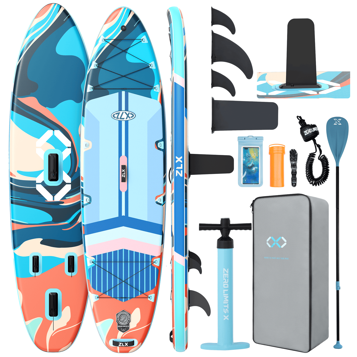 ZLX 11'6"x35" Ultra Wide Inflatable Stand Up Paddle Board, Stable Non-Slip Deck Pad, Unique Fin System, Premium Accessories - Upgraded SUP Pump & Backpack for Adults, All Skill Levels