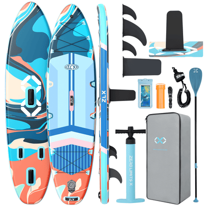 ZLX 11'6"x35" Ultra Wide Inflatable Stand Up Paddle Board, Stable Non-Slip Deck Pad, Unique Fin System, Premium Accessories - Upgraded SUP Pump & Backpack for Adults, All Skill Levels