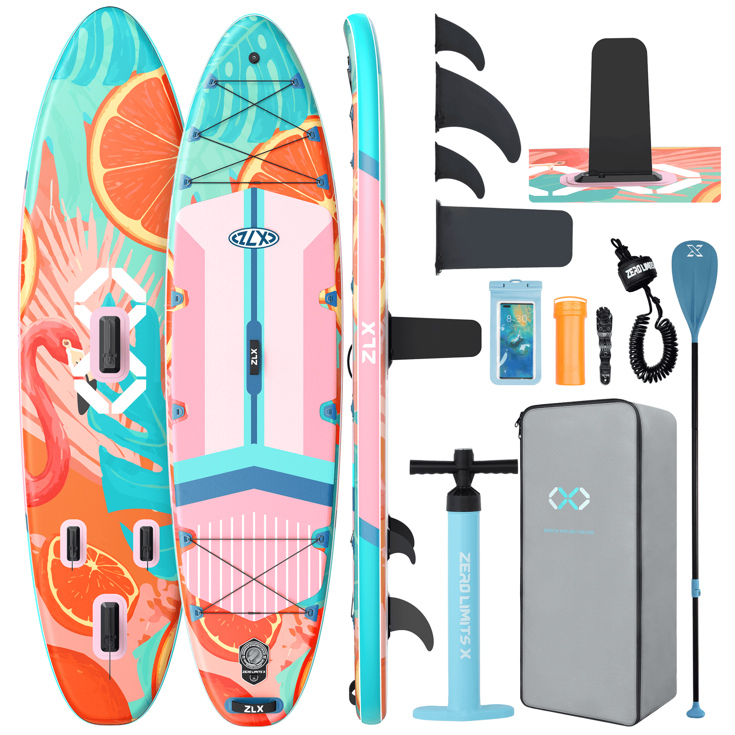 ZLX 11'6"x35" Ultra Wide Inflatable Stand Up Paddle Board, Stable Non-Slip Deck Pad, Unique Fin System, Premium Accessories - Upgraded SUP Pump & Backpack for Adults, All Skill Levels