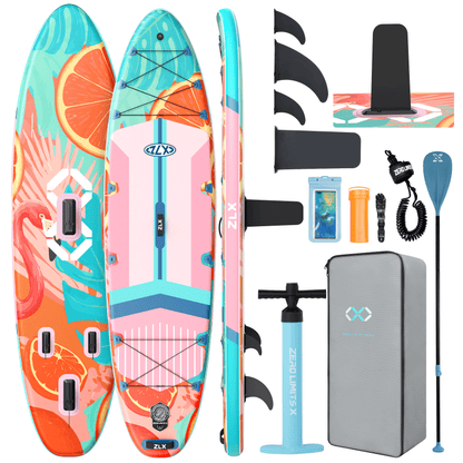 ZLX 11'6"x35" Ultra Wide Inflatable Stand Up Paddle Board, Stable Non-Slip Deck Pad, Unique Fin System, Premium Accessories - Upgraded SUP Pump & Backpack for Adults, All Skill Levels