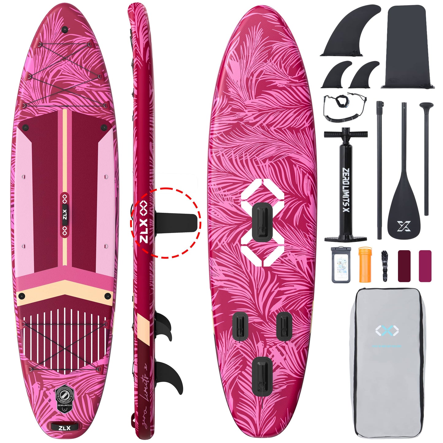 11’6’’ Rose Red-Inflatable Stand Up Paddle Board with SUP Accessories-03A