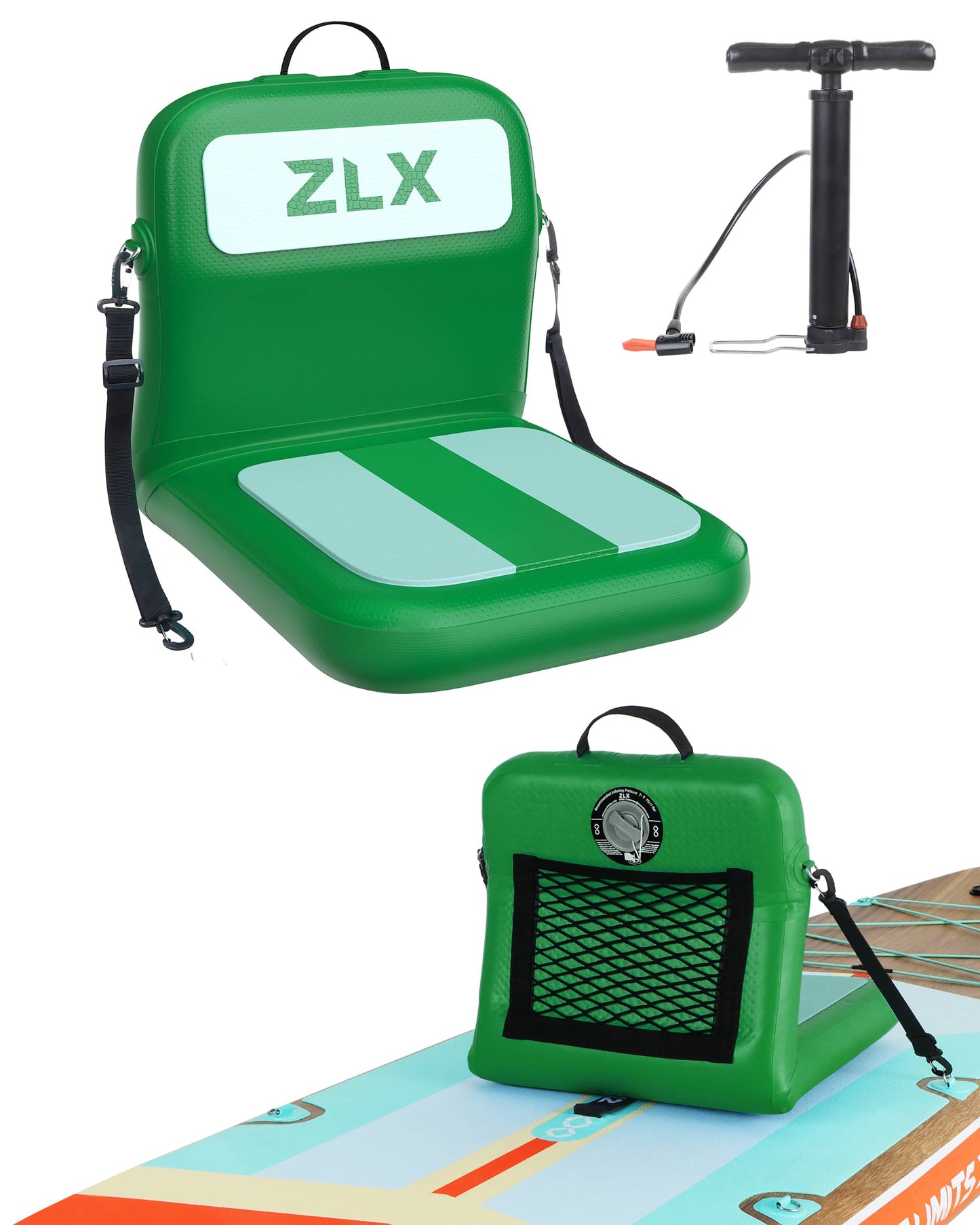 ZLX Paddle Board Seat with Back Support, Portable Kayak Seat, Air Pump Included, Universal Inflatable Seat for Adults, Foldable Ergonomic Design, Easy Install for Outdoor Fishing/Kayaking/Camping