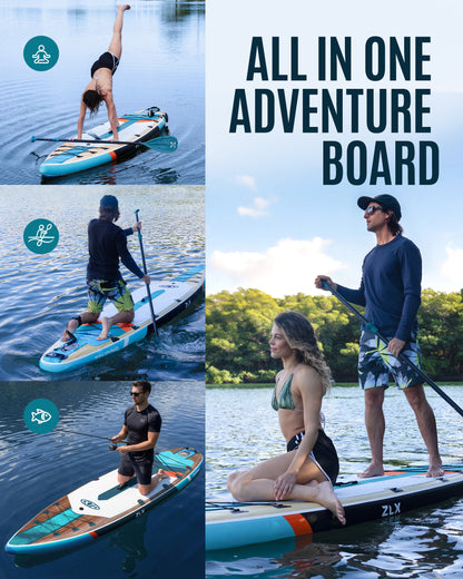 ZLX 11'6" Extra Wide Inflatable Paddle Board, Touring Stand Up Paddleboard, Non-Slip Deck Pad, Stable Center Fin, Portable Long Distance SUP, Premium Accessories for Adults, 500lb/3 People/Family