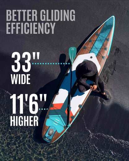 ZLX 11'6" Extra Wide Inflatable Paddle Board, Touring Stand Up Paddleboard, Non-Slip Deck Pad, Stable Center Fin, Portable Long Distance SUP, Premium Accessories for Adults, 500lb/3 People/Family