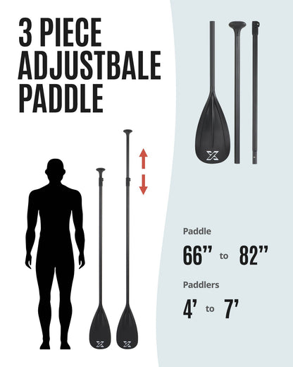 Sup Paddle - Black, 3-Pieces Detachable Floating Paddle Board Paddle, Lightweight & Durable Ora, 66’’-82’’ Adjustable SUP Paddles