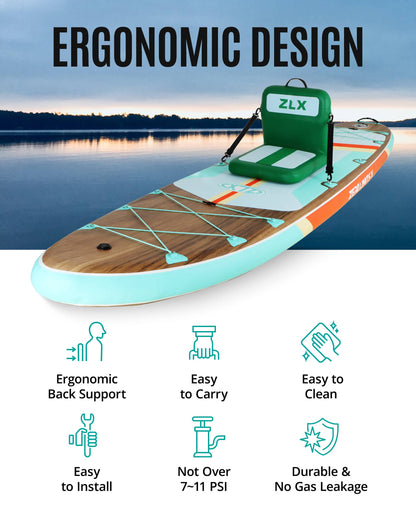 ZLX Paddle Board Seat with Back Support, Portable Kayak Seat, Air Pump Included, Universal Inflatable Seat for Adults, Foldable Ergonomic Design, Easy Install for Outdoor Fishing/Kayaking/Camping