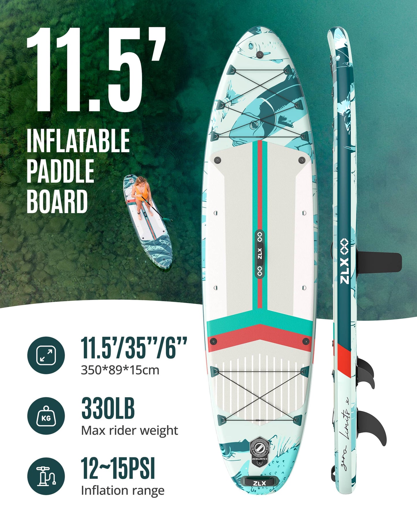 11’6’’ Light Green-Inflatable Stand Up Paddle Board with SUP Accessories-05A