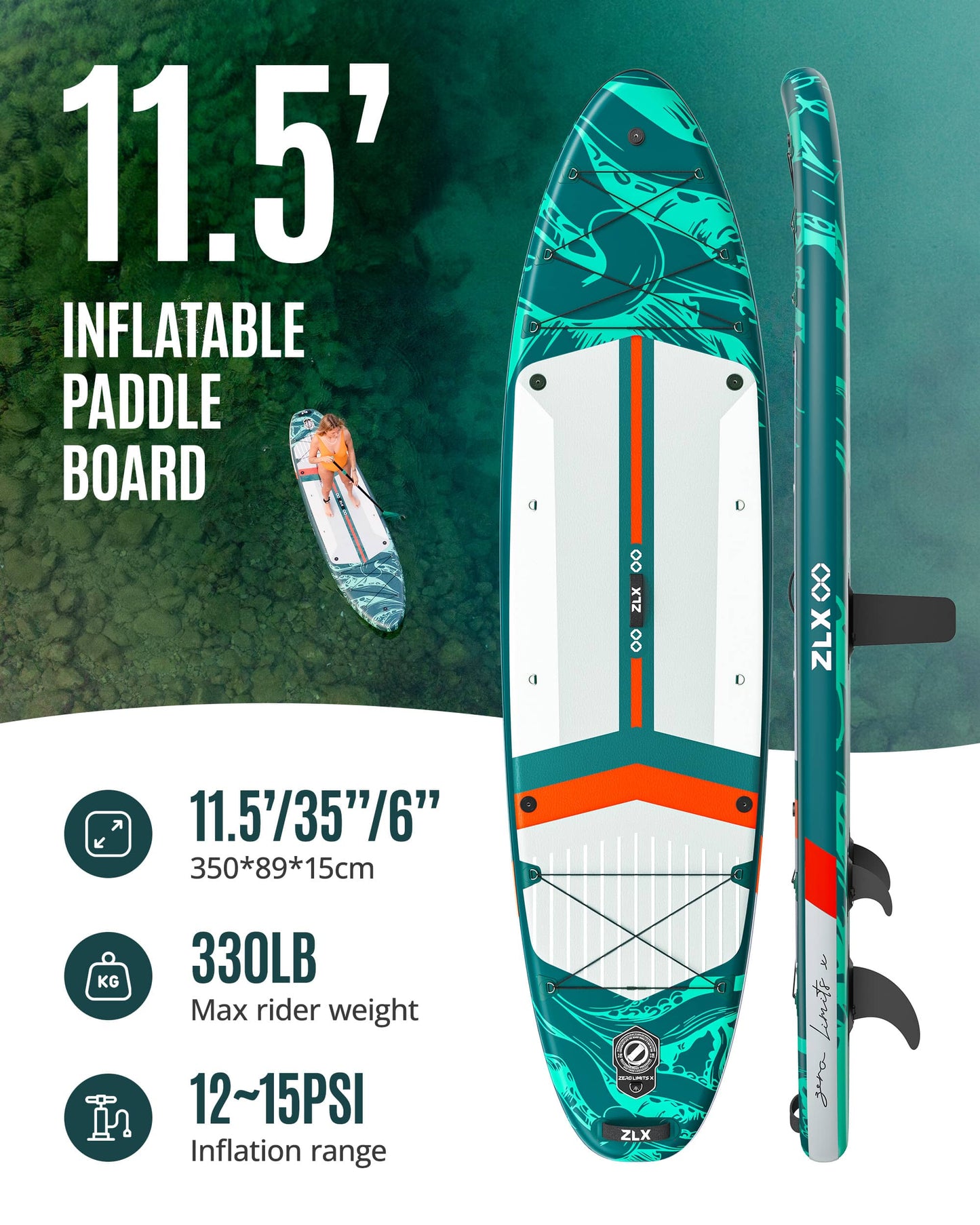 11’6’’ Green-Inflatable Stand Up Paddle Board with SUP Accessories-01A