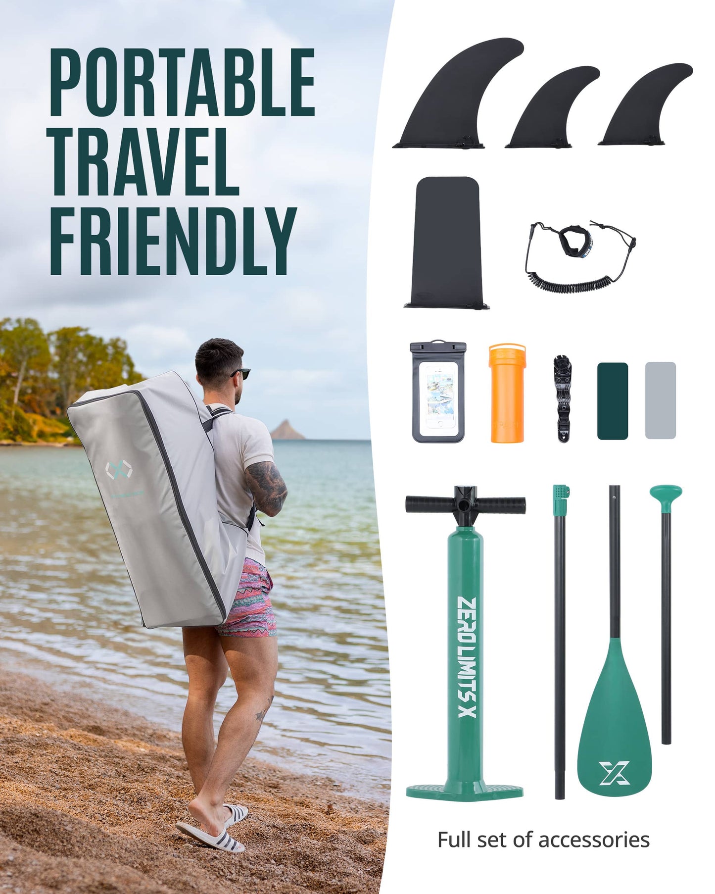 11’6’’ Green-Inflatable Stand Up Paddle Board with SUP Accessories-01A