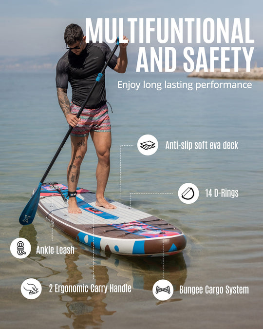 ZLX Inflatable Stand Up Paddle Board, 10'6" SUP Non-Slip Stable Deck Pad, Unique Center Fin, Premium Accessories, Paddleboard for Adults, Beginners, All Skill Levels