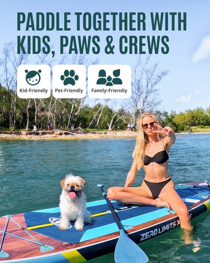 ZLX 11'6"x35" Ultra Wide Inflatable Stand Up Paddle Board, Stable Non-Slip Deck Pad, Unique Fin System, Premium Accessories - Upgraded SUP Pump & Backpack for Adults, All Skill Levels