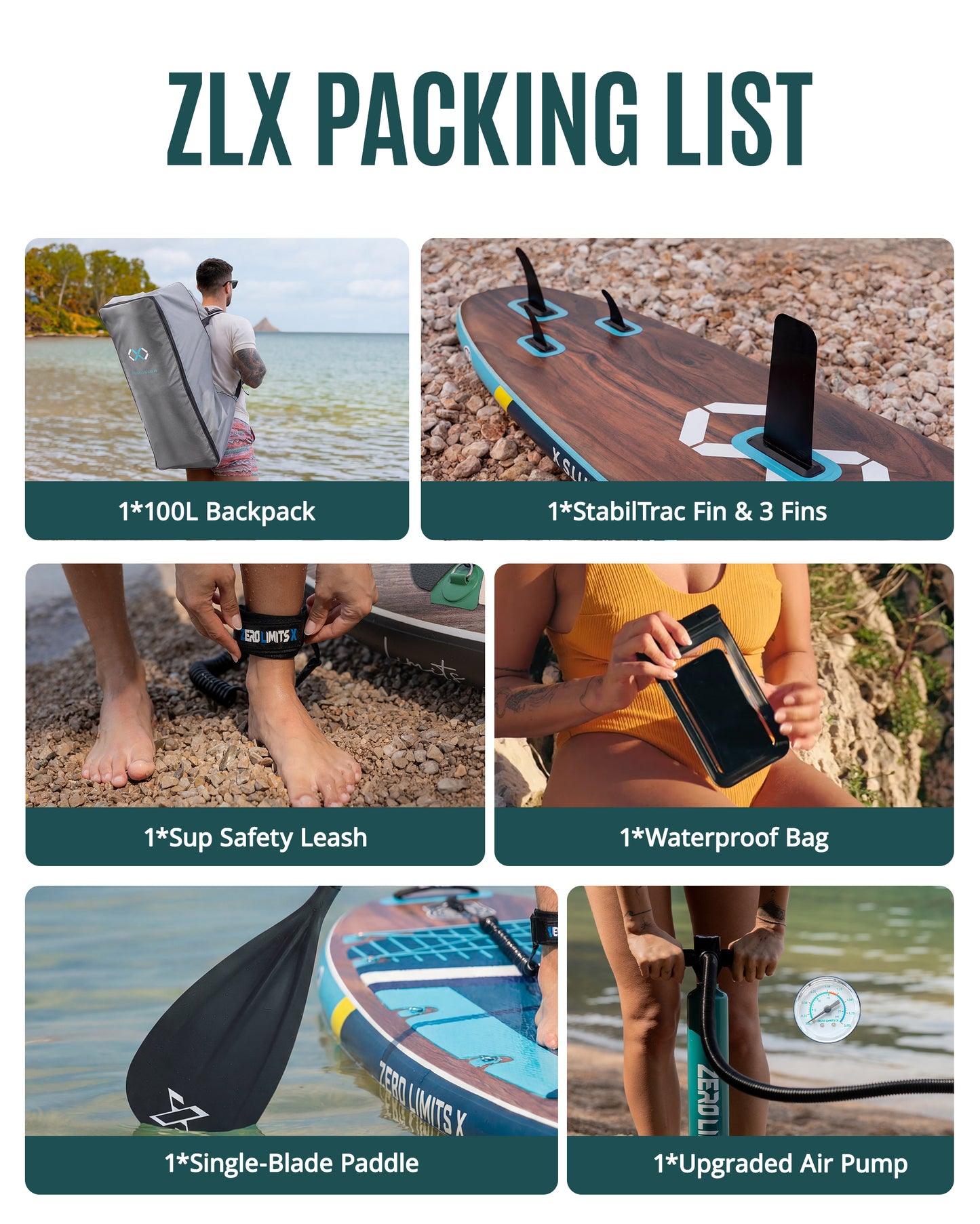 ZLX 11'6"x35" Ultra Wide Inflatable Stand Up Paddle Board, Stable Non-Slip Deck Pad, Unique Fin System, Premium Accessories - Upgraded SUP Pump & Backpack for Adults, All Skill Levels