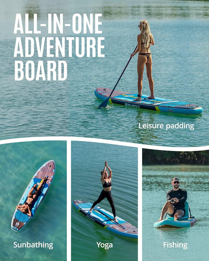 ZLX 11'6"x35" Ultra Wide Inflatable Stand Up Paddle Board, Stable Non-Slip Deck Pad, Unique Fin System, Premium Accessories - Upgraded SUP Pump & Backpack for Adults, All Skill Levels