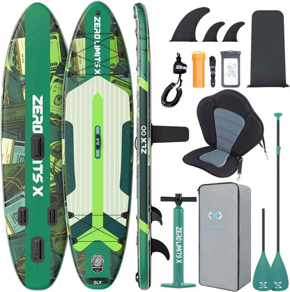 ZLX Inflatable Stand Up Paddle Board, 10'6" SUP Non-Slip Stable Deck Pad, Unique Center Fin, Premium Accessories, Paddleboard for Adults, Beginners, All Skill Levels