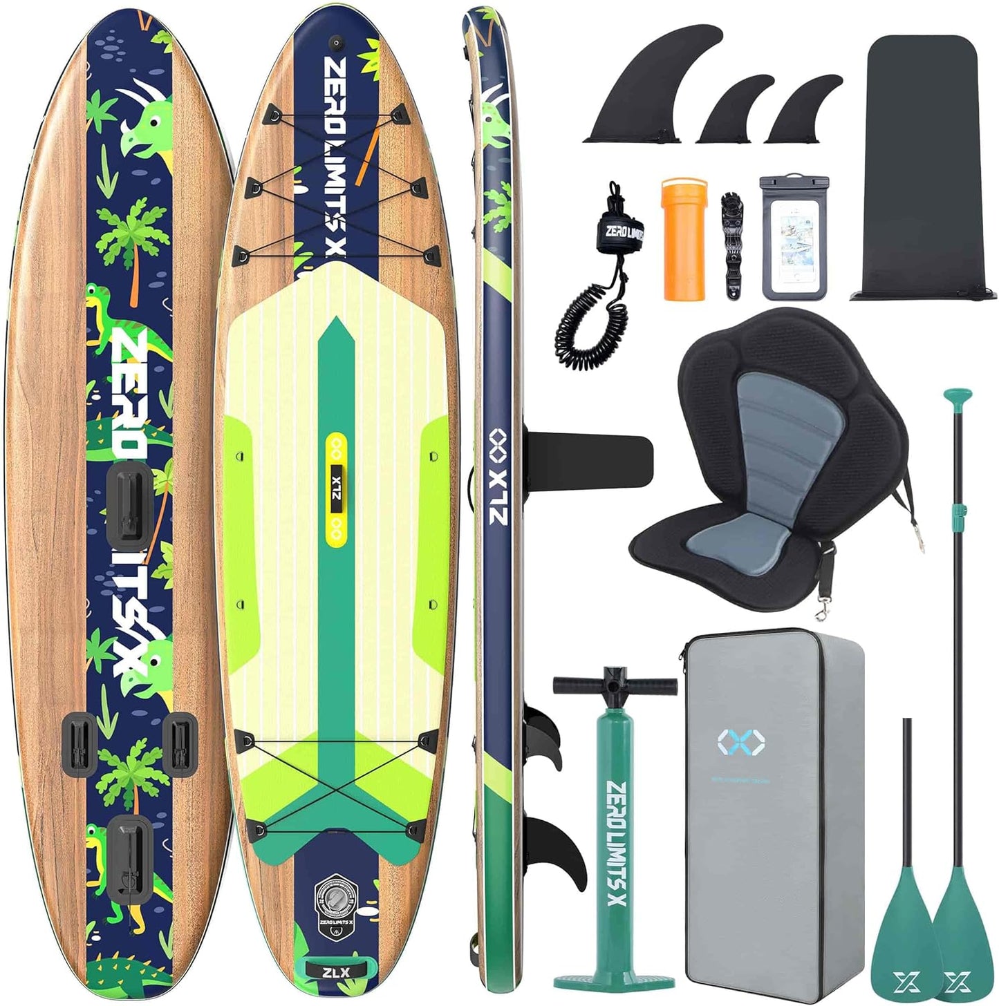ZLX Inflatable Stand Up Paddle Board, 10'6" SUP Non-Slip Stable Deck Pad, Unique Center Fin, Premium Accessories, Paddleboard for Adults, Beginners, All Skill Levels