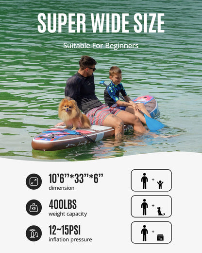 ZLX Inflatable Stand Up Paddle Board, 10'6" SUP Non-Slip Stable Deck Pad, Unique Center Fin, Premium Accessories, Paddleboard for Adults, Beginners, All Skill Levels