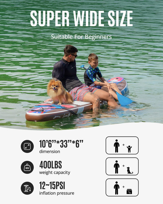 ZLX Inflatable Stand Up Paddle Board, 10'6" SUP Non-Slip Stable Deck Pad, Unique Center Fin, Premium Accessories, Paddleboard for Adults, Beginners, All Skill Levels