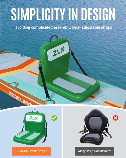 ZLX Paddle Board Seat with Back Support, Portable Kayak Seat, Air Pump Included, Universal Inflatable Seat for Adults, Foldable Ergonomic Design, Easy Install for Outdoor Fishing/Kayaking/Camping