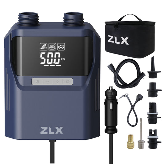 ZLX Paddle Board Pump, 50PSI SUP Pump with 12V DC Car Connector-No Battery, High Pressure Dual Stage Inflation & Deflation Paddle Board Accessories for Inflatables, Kayaks, Boats, Tent, Air Mattresses