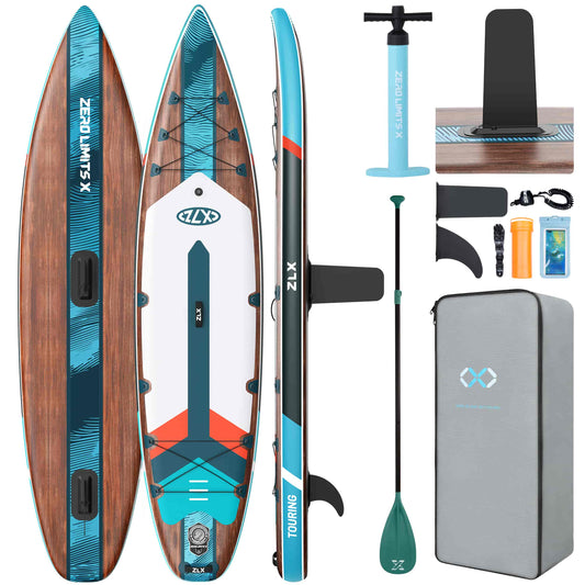 ZLX 11'6" Extra Wide Inflatable Paddle Board, Touring Stand Up Paddleboard, Non-Slip Deck Pad, Stable Center Fin, Portable Long Distance SUP, Premium Accessories for Adults, 500lb/3 People/Family