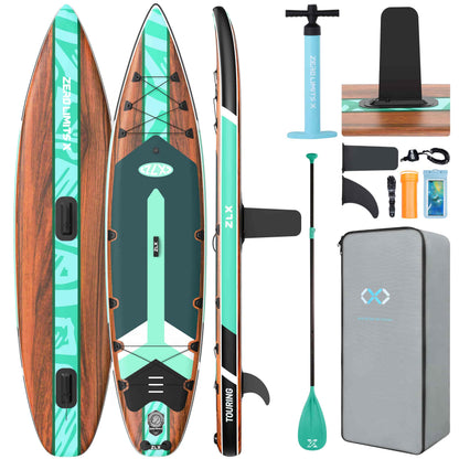 ZLX 11'6" Extra Wide Inflatable Paddle Board, Touring Stand Up Paddleboard, Non-Slip Deck Pad, Stable Center Fin, Portable Long Distance SUP, Premium Accessories for Adults, 500lb/3 People/Family