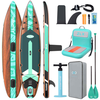 ZLX 11'6" Extra Wide Inflatable Paddle Board, Touring Stand Up Paddleboard, Non-Slip Deck Pad, Stable Center Fin, Portable Long Distance SUP, Premium Accessories for Adults, 500lb/3 People/Family