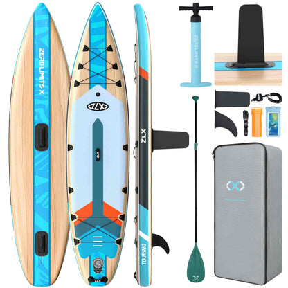 ZLX 11'6" Extra Wide Inflatable Paddle Board, Touring Stand Up Paddleboard, Non-Slip Deck Pad, Stable Center Fin, Portable Long Distance SUP, Premium Accessories for Adults, 500lb/3 People/Family