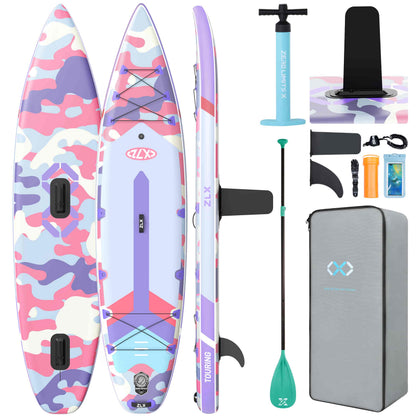 ZLX 11'6" Extra Wide Inflatable Paddle Board, Touring Stand Up Paddleboard, Non-Slip Deck Pad, Stable Center Fin, Portable Long Distance SUP, Premium Accessories for Adults, 500lb/3 People/Family