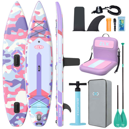 ZLX 11'6" Extra Wide Inflatable Paddle Board, Touring Stand Up Paddleboard, Non-Slip Deck Pad, Stable Center Fin, Portable Long Distance SUP, Premium Accessories for Adults, 500lb/3 People/Family