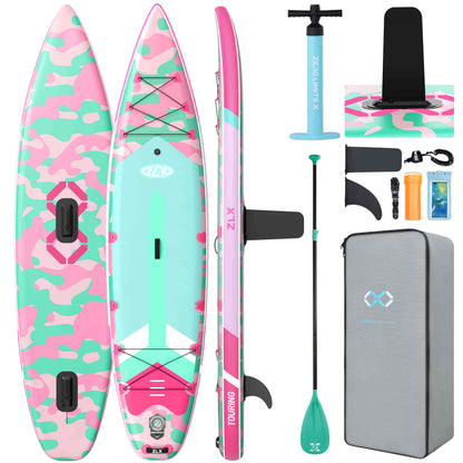 ZLX 11'6" Extra Wide Inflatable Paddle Board, Touring Stand Up Paddleboard, Non-Slip Deck Pad, Stable Center Fin, Portable Long Distance SUP, Premium Accessories for Adults, 500lb/3 People/Family