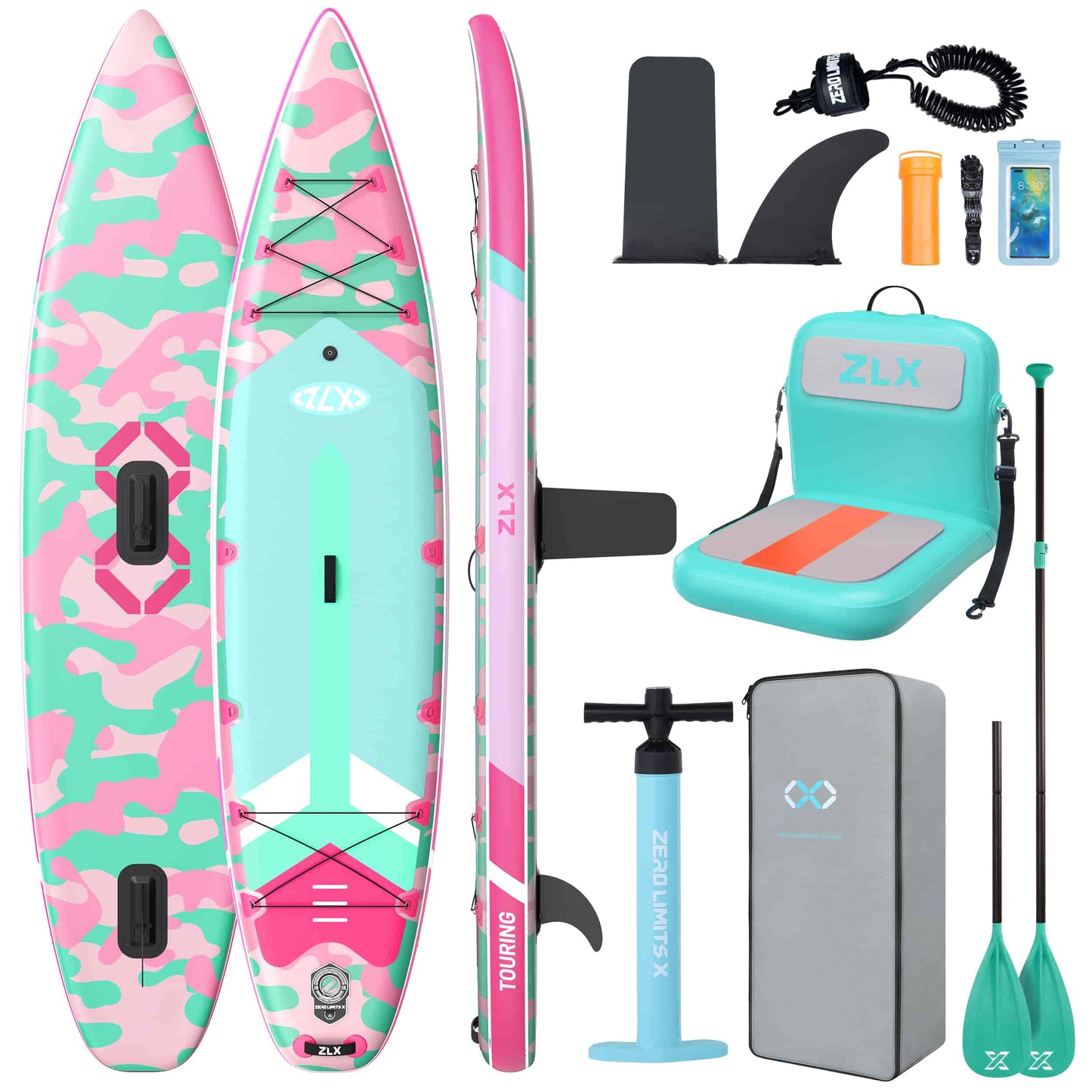 ZLX 11'6" Extra Wide Inflatable Paddle Board, Touring Stand Up Paddleboard, Non-Slip Deck Pad, Stable Center Fin, Portable Long Distance SUP, Premium Accessories for Adults, 500lb/3 People/Family