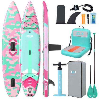ZLX 11'6" Extra Wide Inflatable Paddle Board, Touring Stand Up Paddleboard, Non-Slip Deck Pad, Stable Center Fin, Portable Long Distance SUP, Premium Accessories for Adults, 500lb/3 People/Family