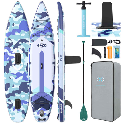 ZLX 11'6" Extra Wide Inflatable Paddle Board, Touring Stand Up Paddleboard, Non-Slip Deck Pad, Stable Center Fin, Portable Long Distance SUP, Premium Accessories for Adults, 500lb/3 People/Family