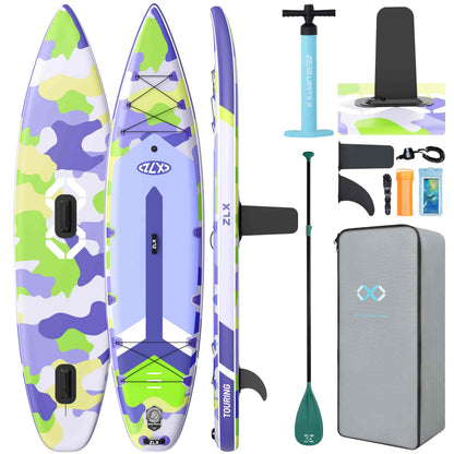 ZLX 11'6" Extra Wide Inflatable Paddle Board, Touring Stand Up Paddleboard, Non-Slip Deck Pad, Stable Center Fin, Portable Long Distance SUP, Premium Accessories for Adults, 500lb/3 People/Family