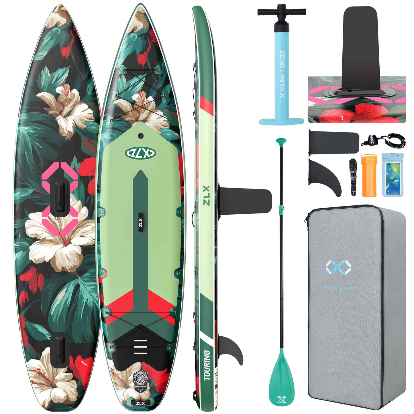 ZLX 11'6" Extra Wide Inflatable Paddle Board, Touring Stand Up Paddleboard, Non-Slip Deck Pad, Stable Center Fin, Portable Long Distance SUP, Premium Accessories for Adults, 500lb/3 People/Family