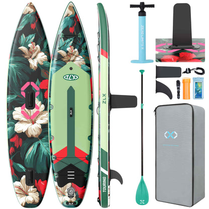 ZLX 11'6" Extra Wide Inflatable Paddle Board, Touring Stand Up Paddleboard, Non-Slip Deck Pad, Stable Center Fin, Portable Long Distance SUP, Premium Accessories for Adults, 500lb/3 People/Family