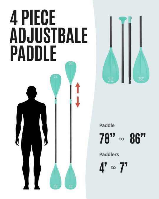 Sup Paddle - Green, 4-Pieces Detachable Floating Paddle Board Paddle, Lightweight & Durable Ora, 66’’-82’’ Adjustable SUP Paddles