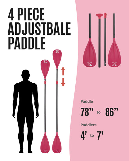 Sup Paddle - Red, 4-Pieces Detachable Floating Paddle Board Paddle, Lightweight & Durable Ora, 66’’-82’’ Adjustable SUP Paddles